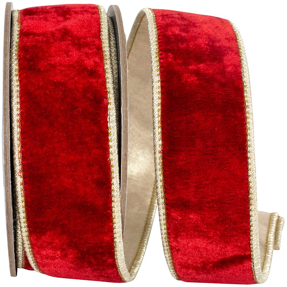 Velvet Plush Texture Deluxe Backed Wired Edge, Red/gold