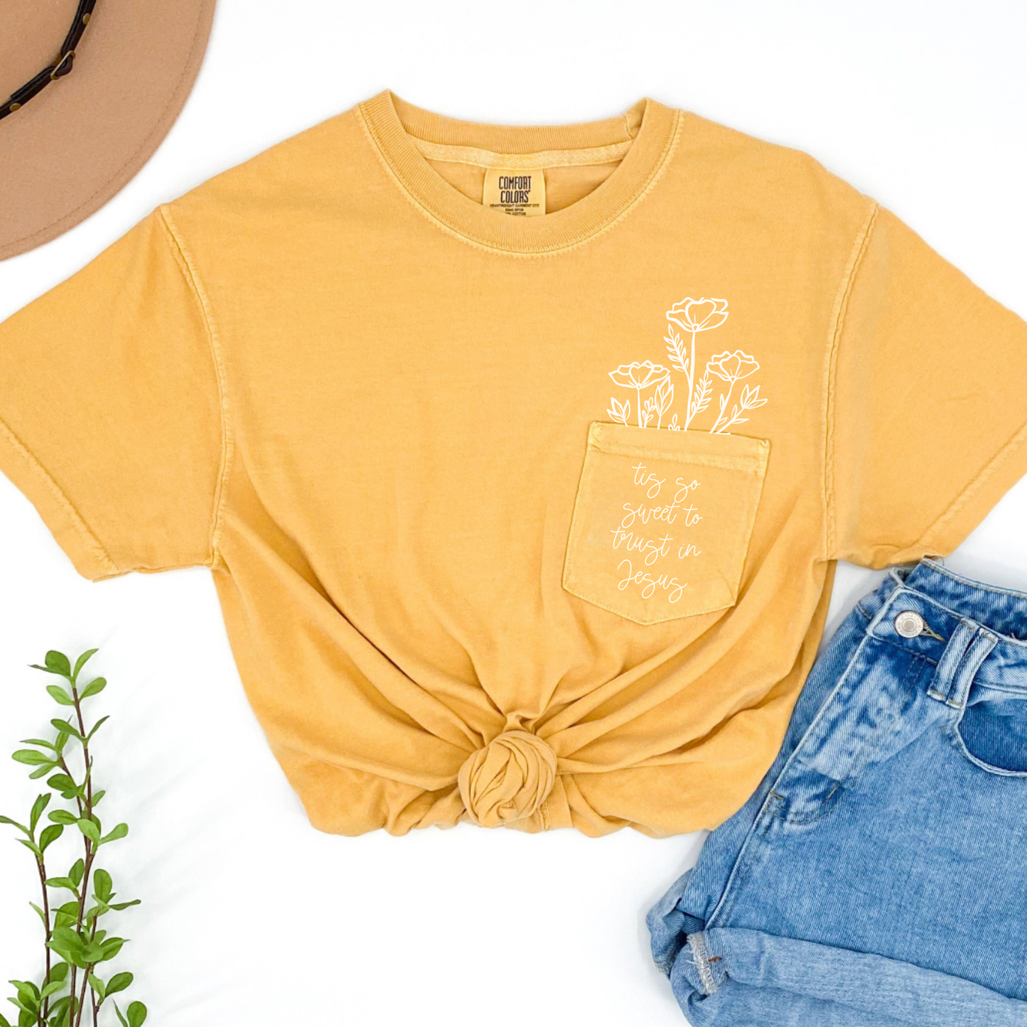 Tis So Sweet to Trust in Jesus Pocket Tee Multiple Colors