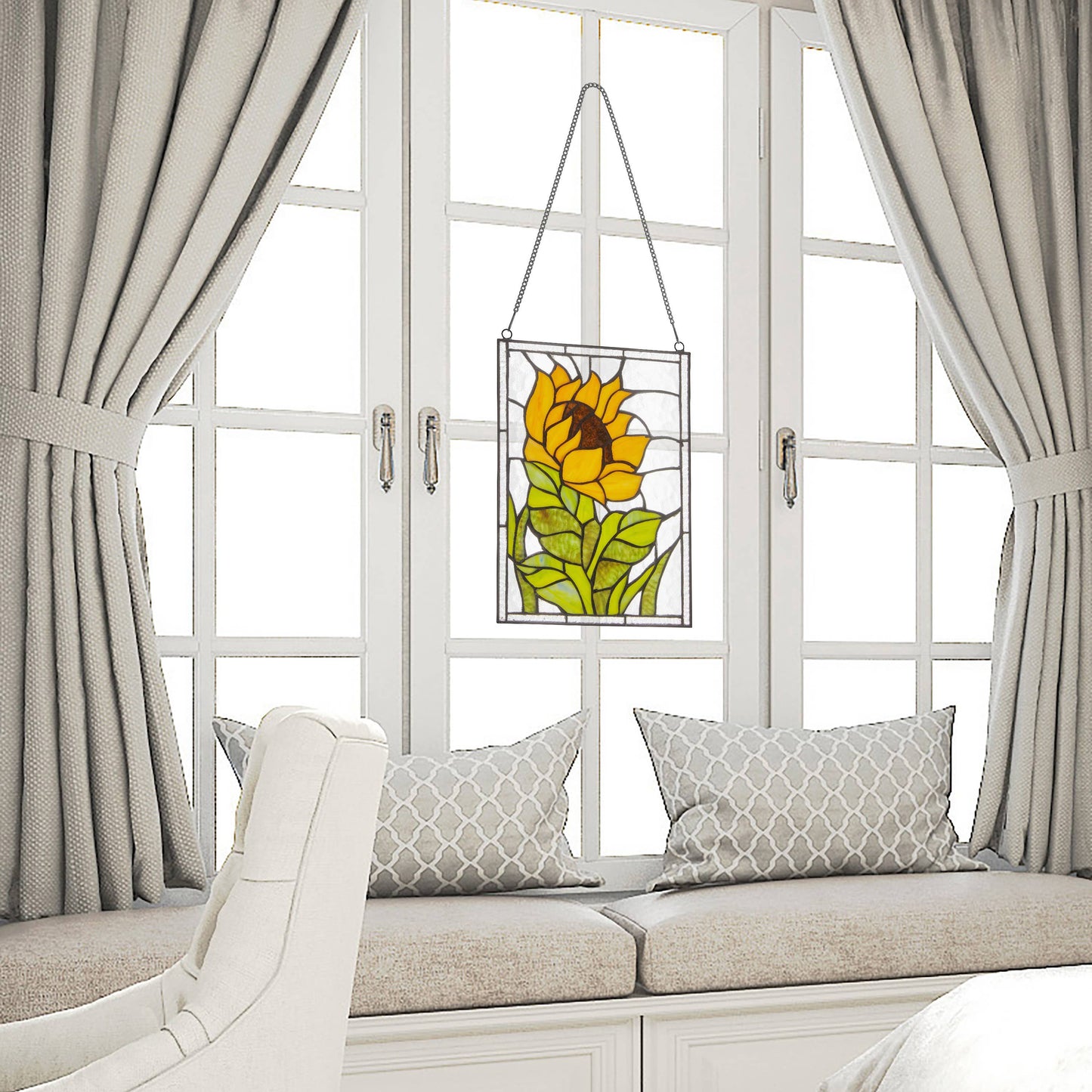11.25”H Multicolored Sunflower Stained Glass Window Panel