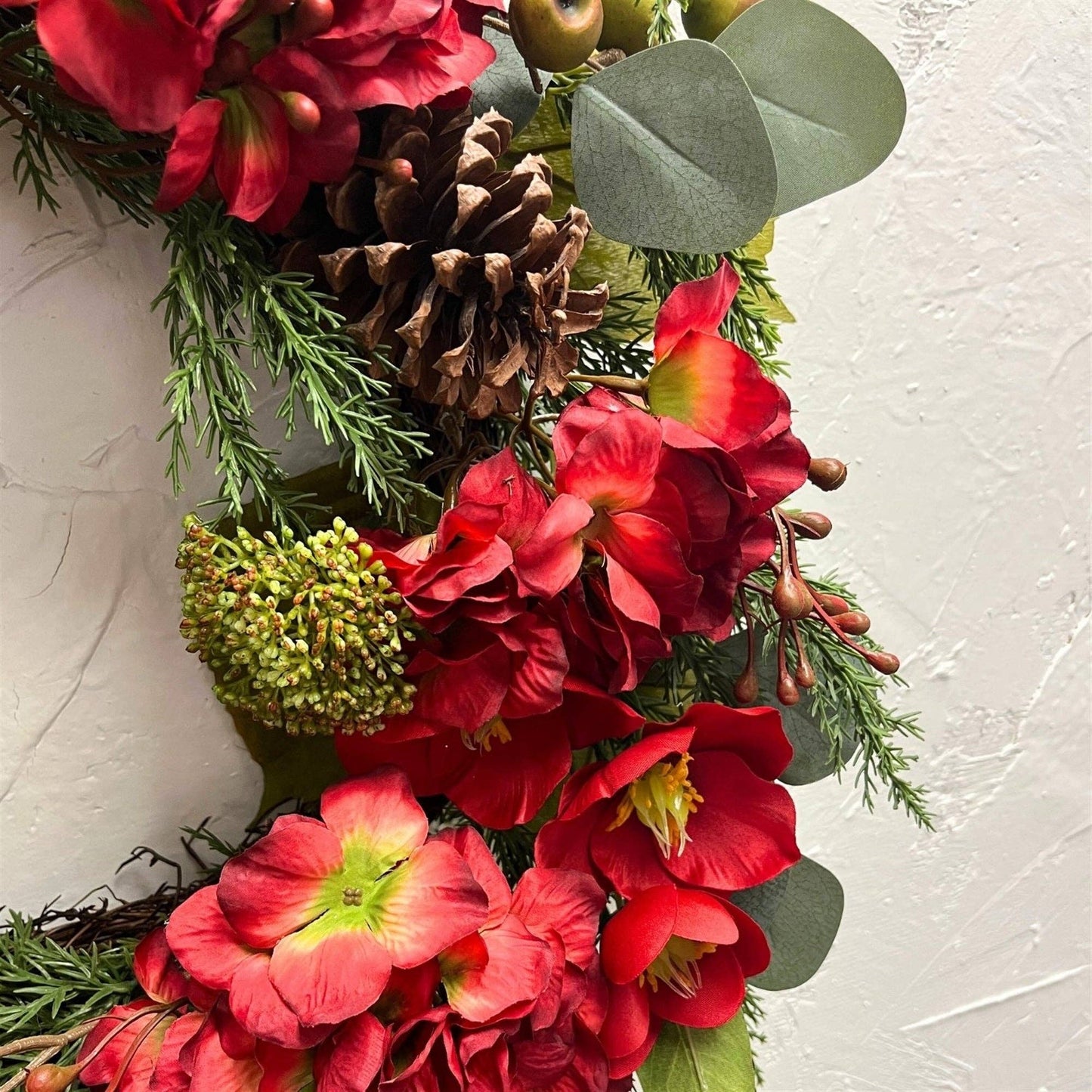 24” Red Floral & Mixed Greenery Wreath