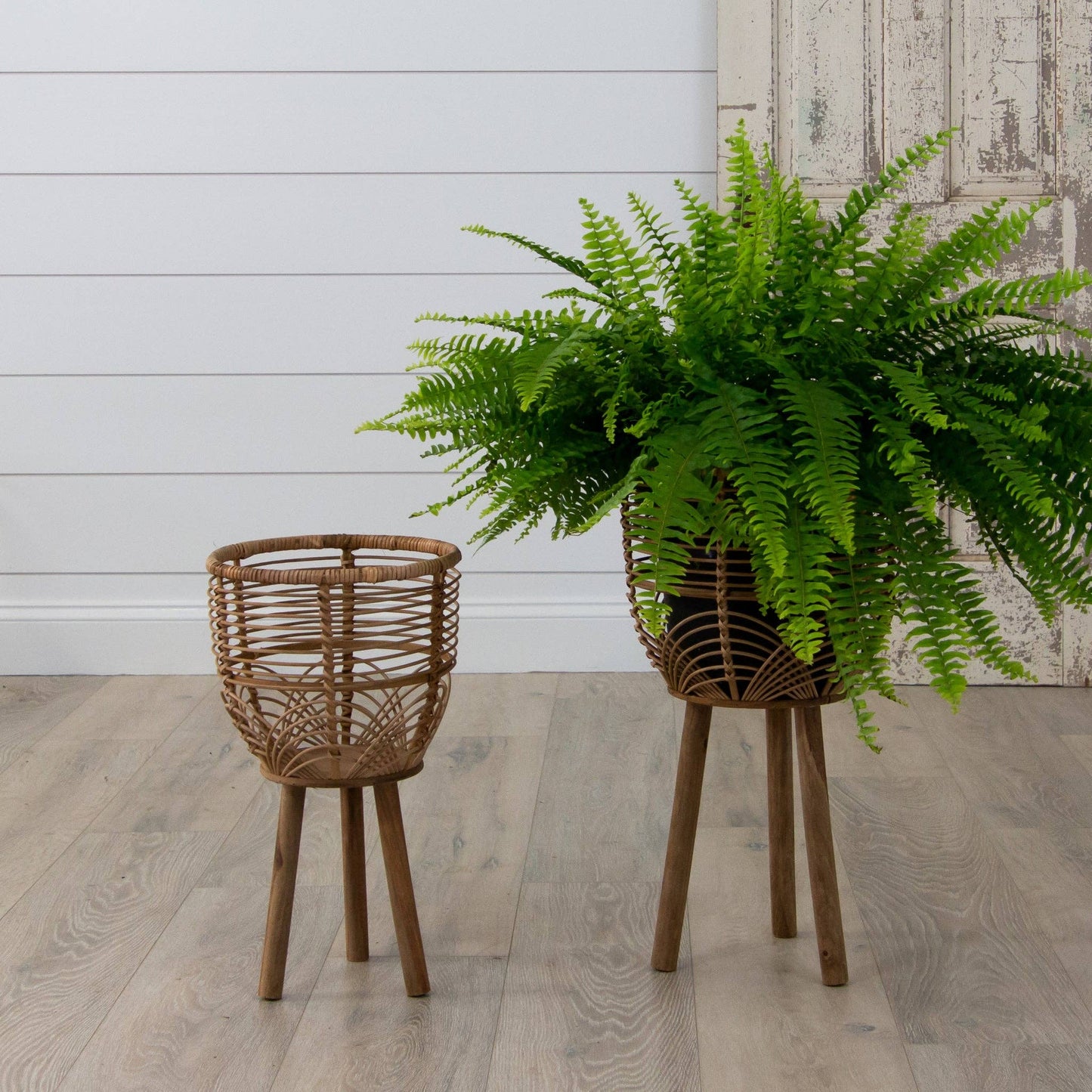 Woven Rattan Footed Baskets (Set Of 02)