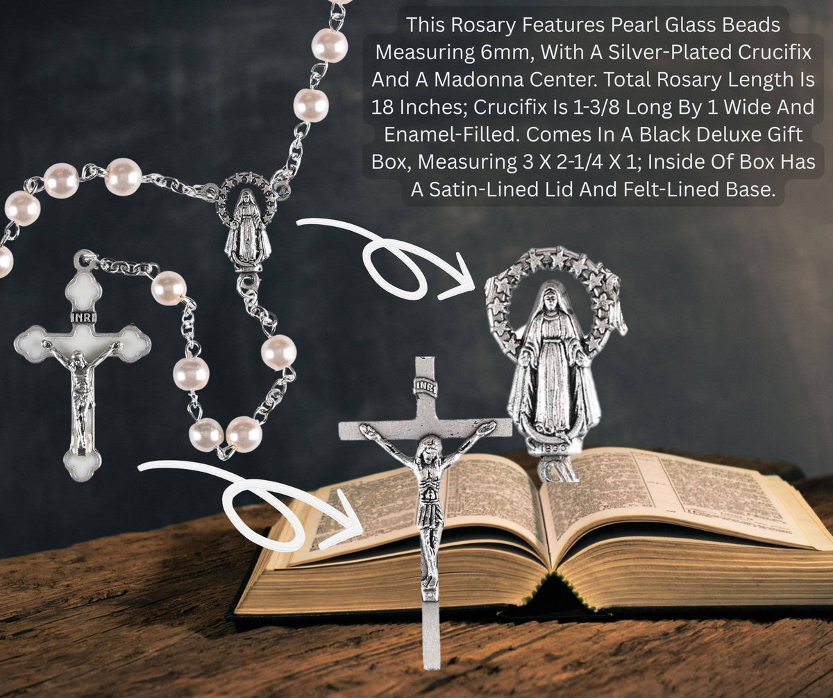 Rosary Glass Pearl Bead Silver Plate 18L