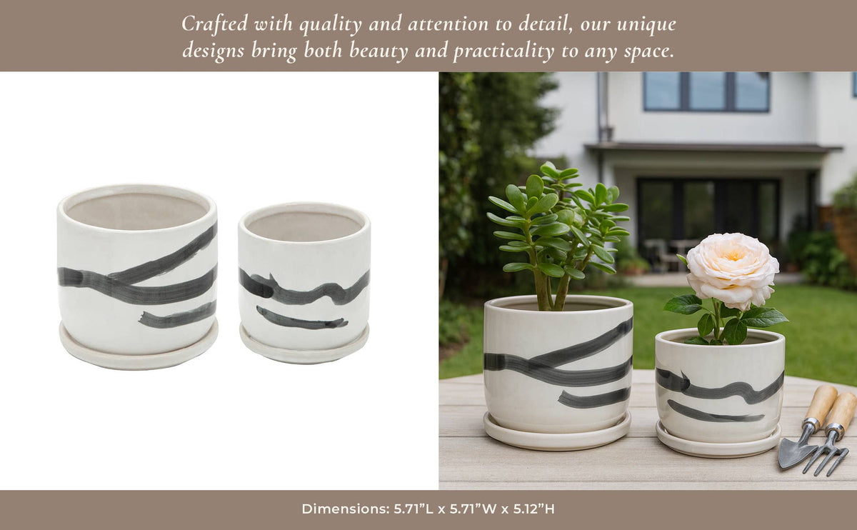 Planters Set of 2 - White Ceramic Painted Saucers, 5/6 in.