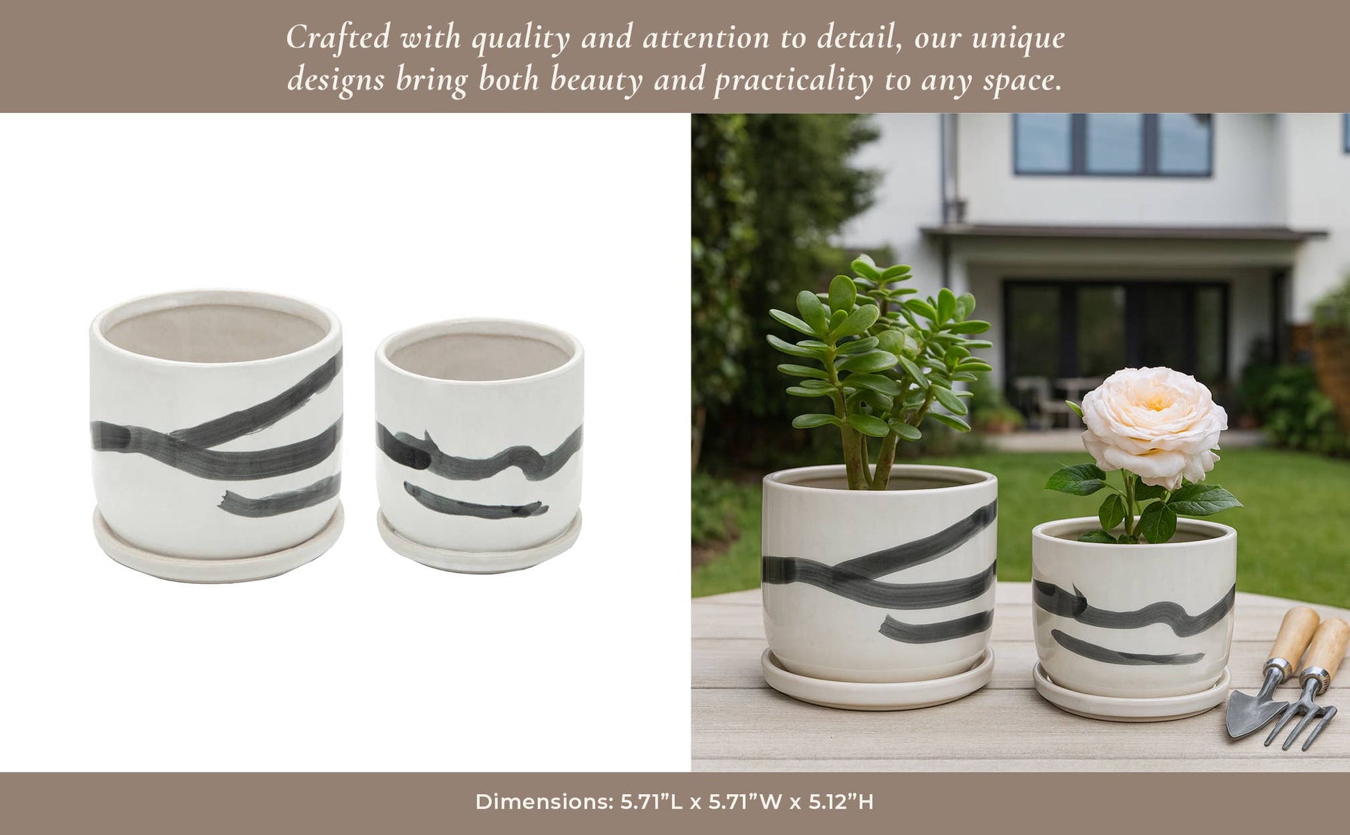 Planters Set of 2 - White Ceramic Painted Saucers, 5/6 in.