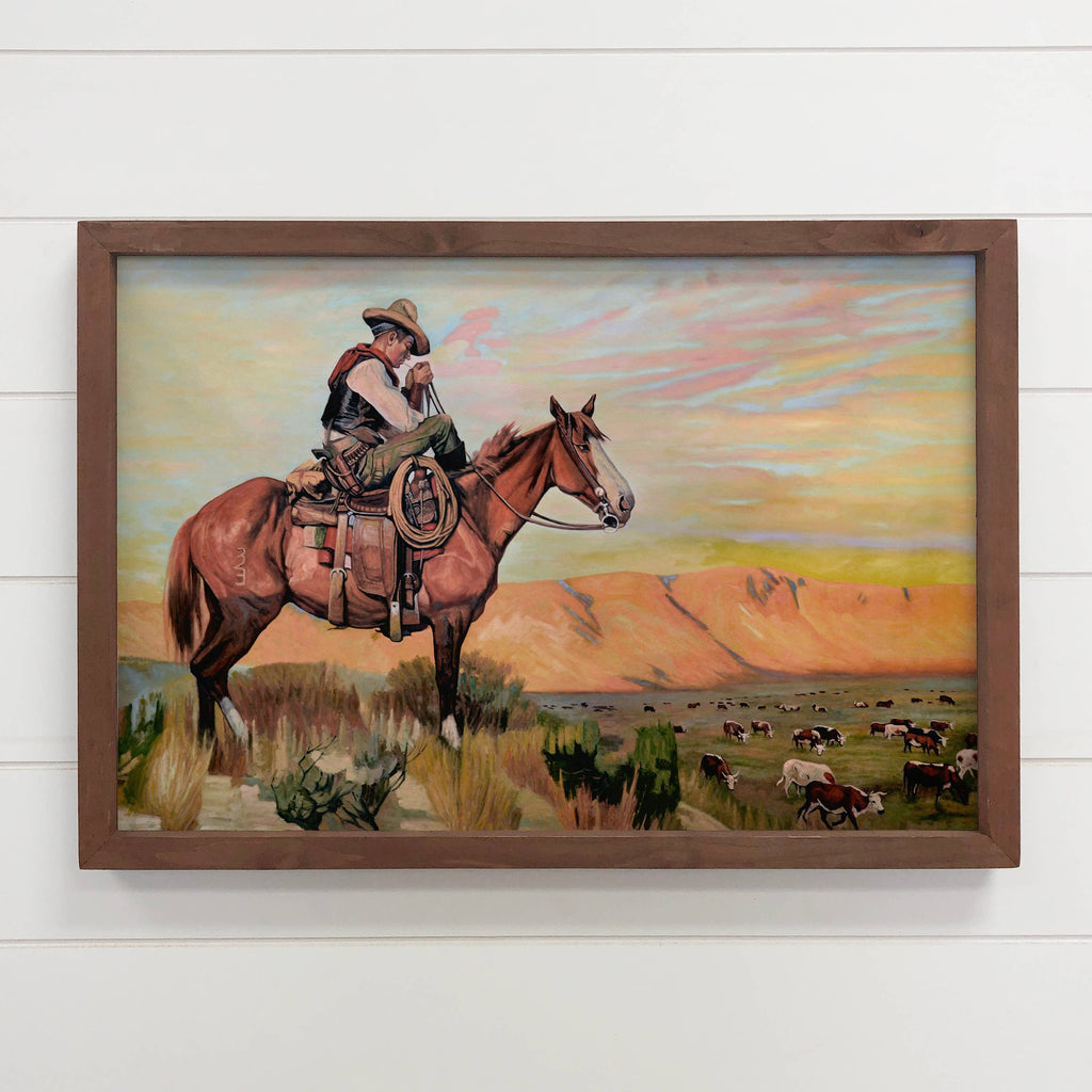 Cowboy Rancher - Ranch House Canvas Art - Wood Framed Decor 12x18
