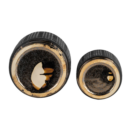 Planter Set of 2 - Black Ceramic Raised Mesh, 6/8 in.