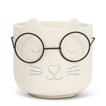 Lg Cat Face Planter w/Glasses-4.5"H-1496