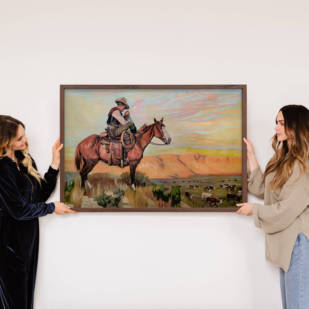 Cowboy Rancher - Ranch House Canvas Art - Wood Framed Decor 12x18