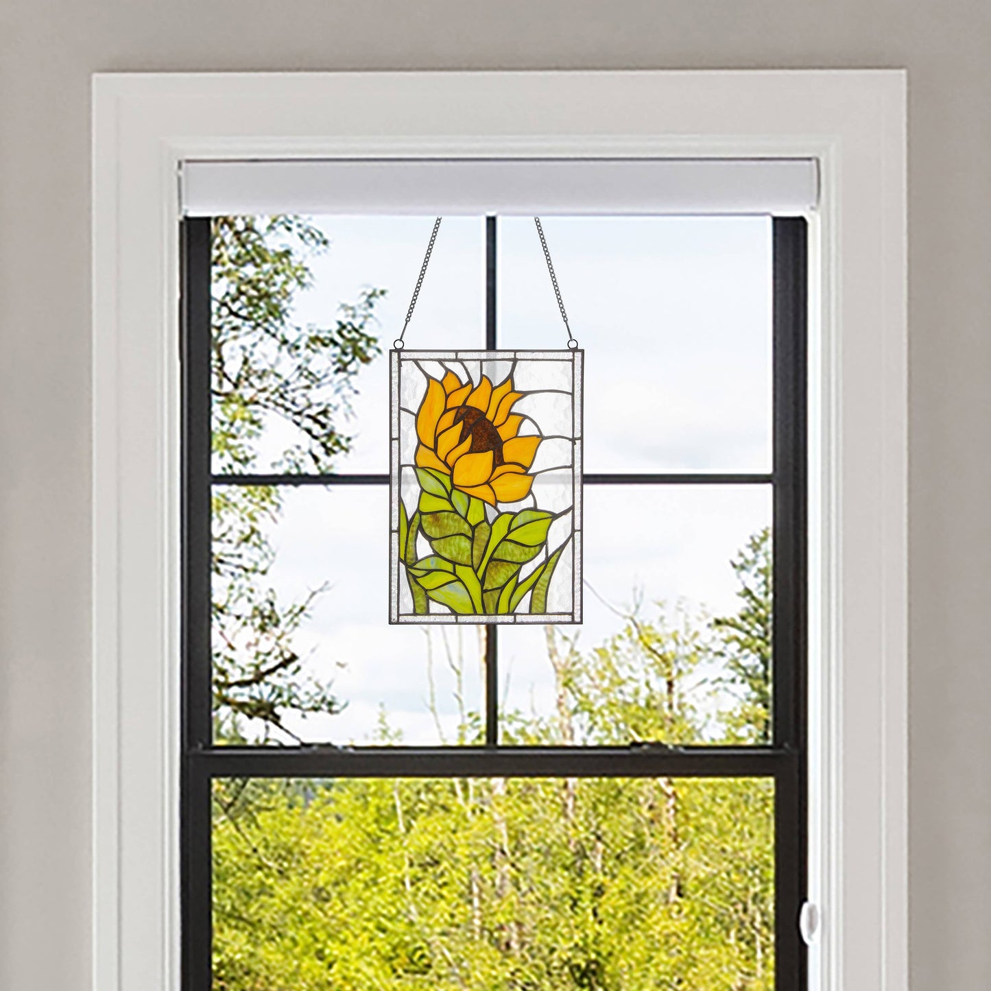 11.25”H Multicolored Sunflower Stained Glass Window Panel