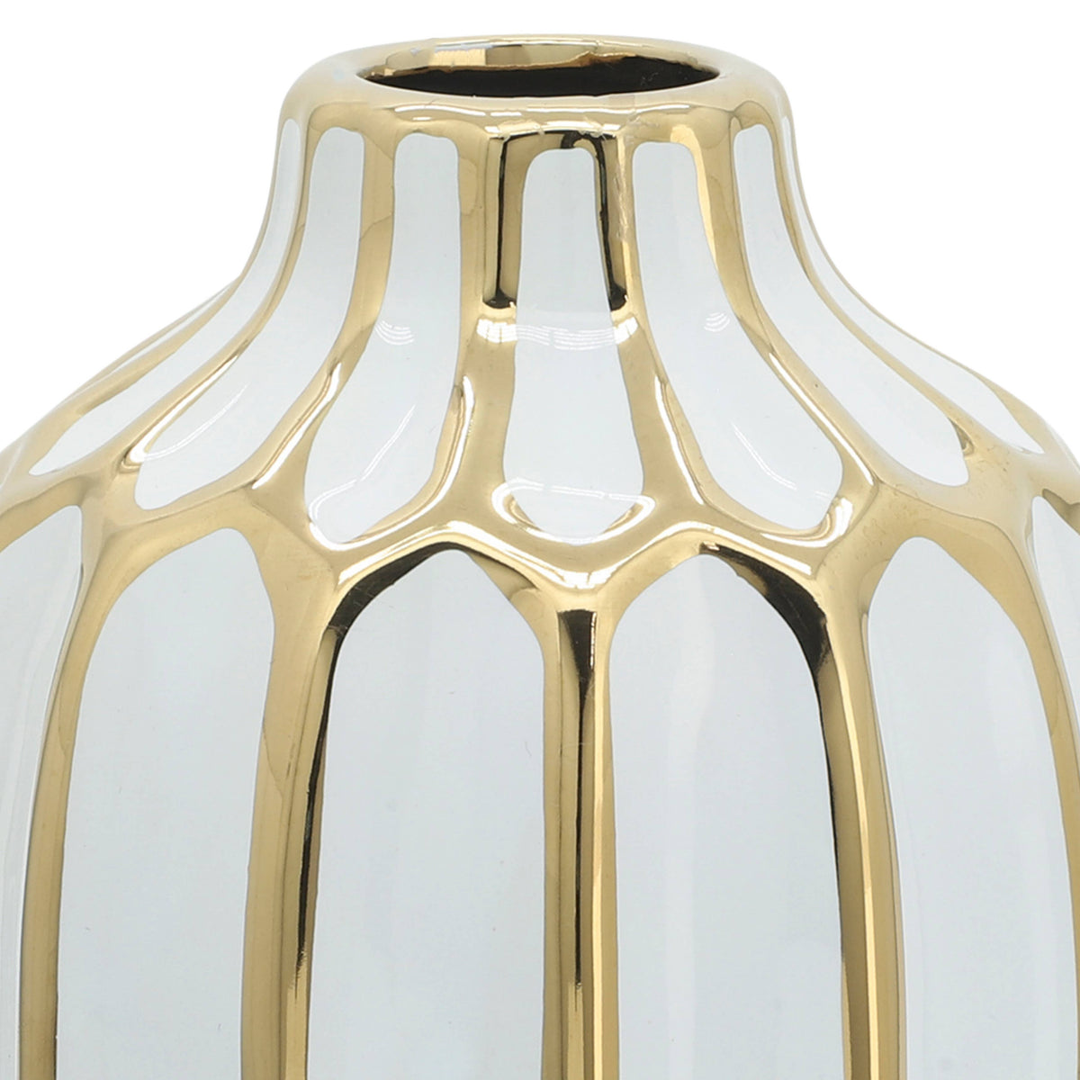 Ceramic Bud Modern Decorative Vase - White/Gold, 8 in.