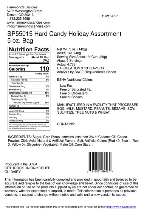 Classic Candy - Mini Ribbons - Holiday Mix  - 5 oz Gift Bag