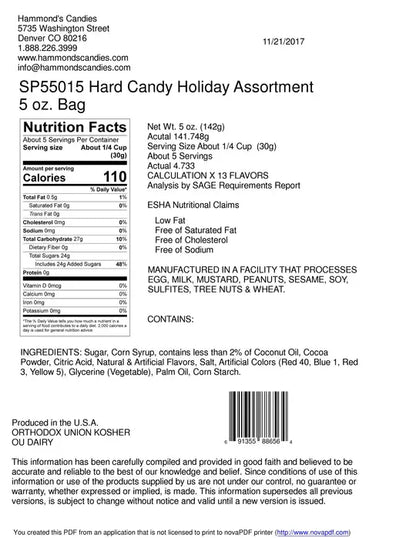 Classic Candy - Mini Ribbons - Holiday Mix  - 5 oz Gift Bag