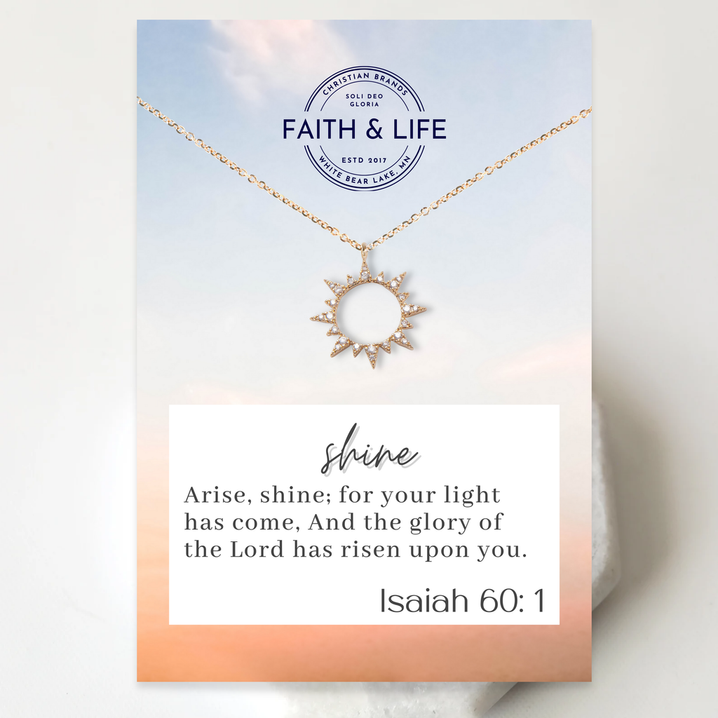 "Arise, Shine" 14k Gold Cubic Zirconia Sun Charm Necklace