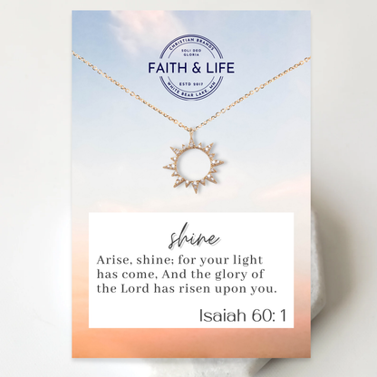 "Arise, Shine" 14k Gold Cubic Zirconia Sun Charm Necklace
