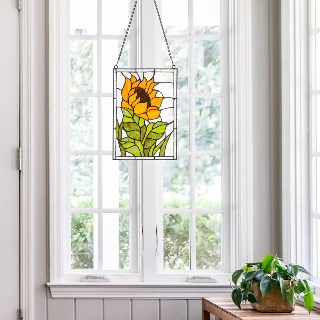 11.25”H Multicolored Sunflower Stained Glass Window Panel