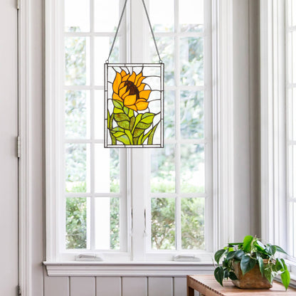 11.25”H Multicolored Sunflower Stained Glass Window Panel