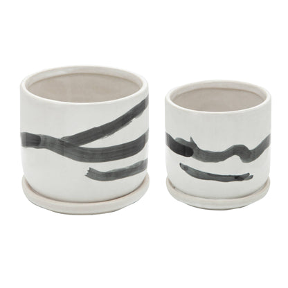 Planters Set of 2 - White Ceramic Painted Saucers, 5/6 in.