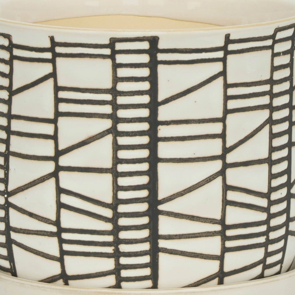 Planters Set of 2 - Beige Ceramic Geometric Saucer, 6/8 in.