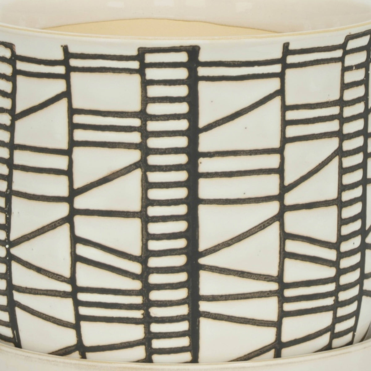 Planters Set of 2 - Beige Ceramic Geometric Saucer, 6/8 in.