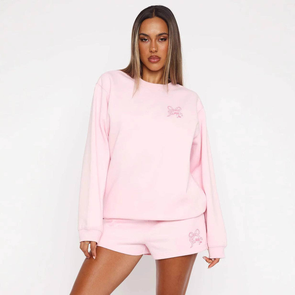 Casual Long Sleeve Bow Tie Graphic Sweatshirt