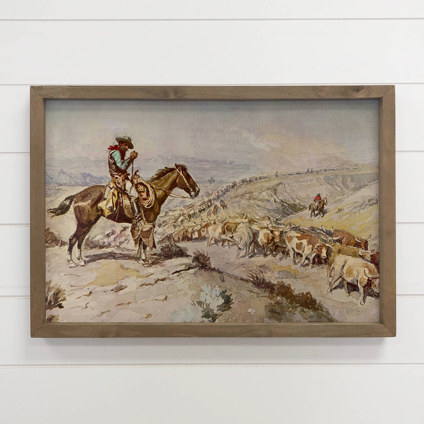 Cowboy Cattle Drive - Ranch House Canvas Art - Wood Framed 6x10