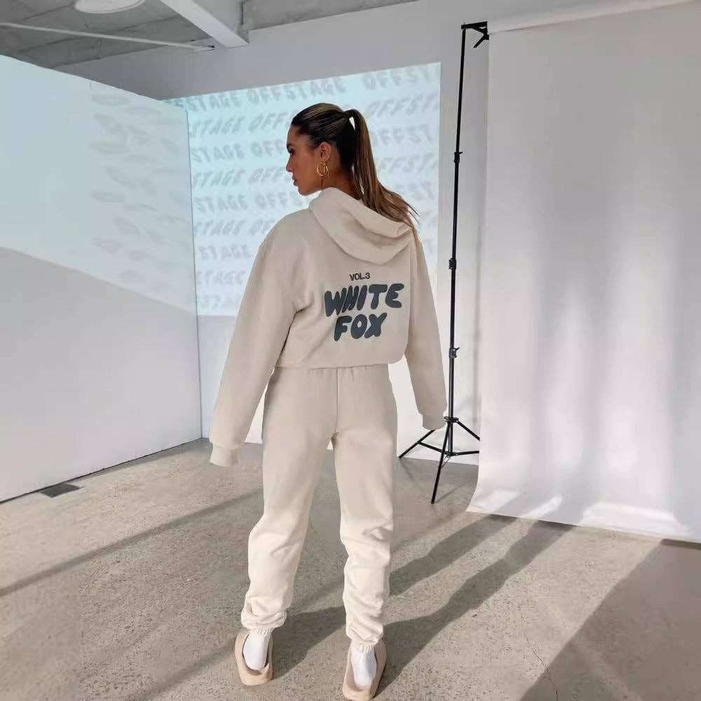 Fashionable Sports Hooded Sweatshirt Two-Piece Set