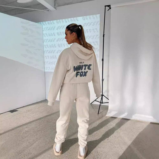Fashionable Sports Hooded Sweatshirt Two-Piece Set