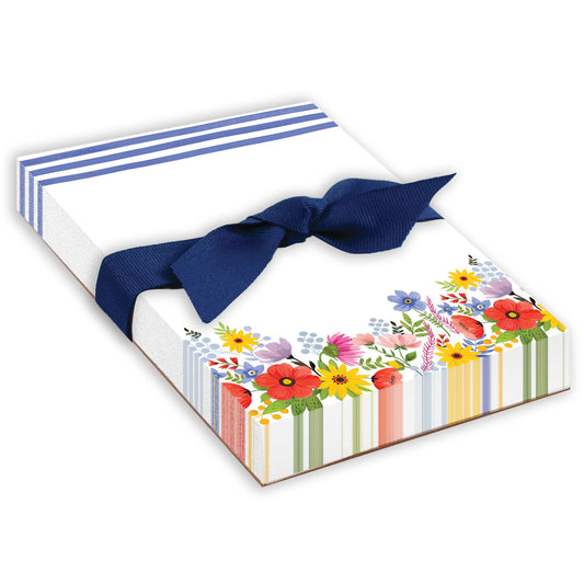 Chunky Bow Notepad - Blue Stripe Flowers