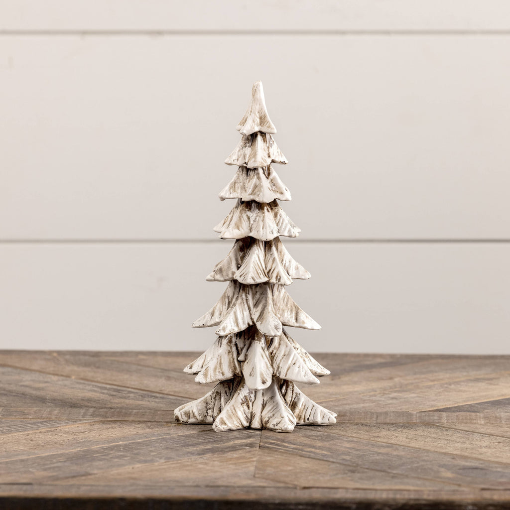 9" WEATHERED WHITE RESIN TREE