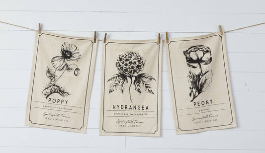 Tea Towels - Black And White Botanical (Pk/03 Ast)