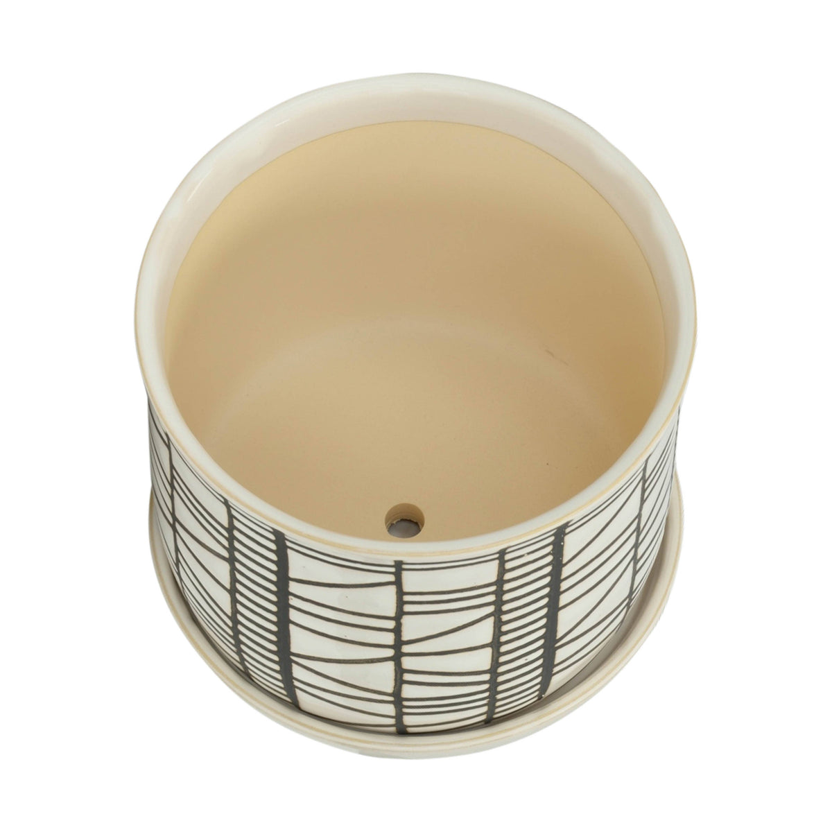 Planters Set of 2 - Beige Ceramic Geometric Saucer, 6/8 in.