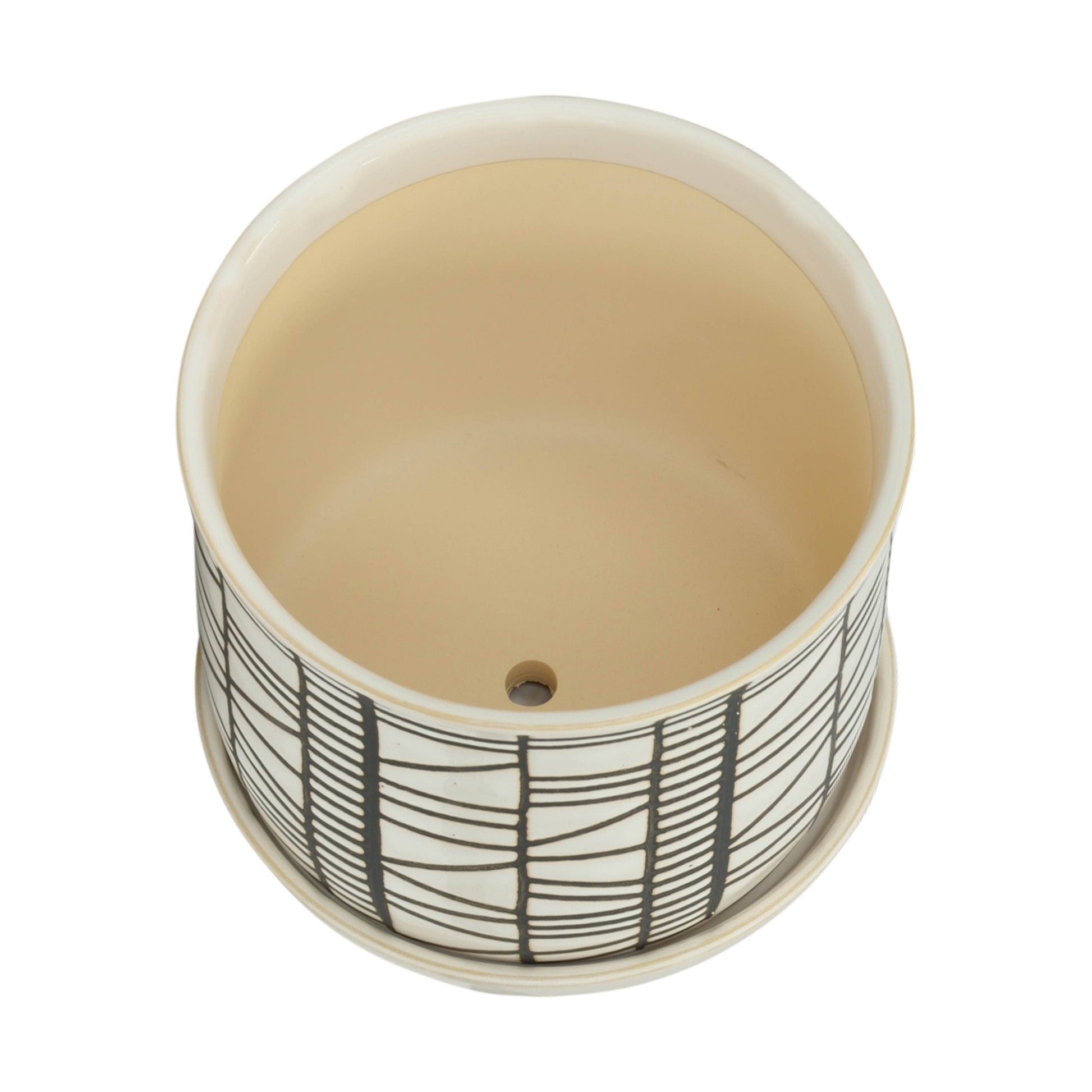 Planters Set of 2 - Beige Ceramic Geometric Saucer, 6/8 in.