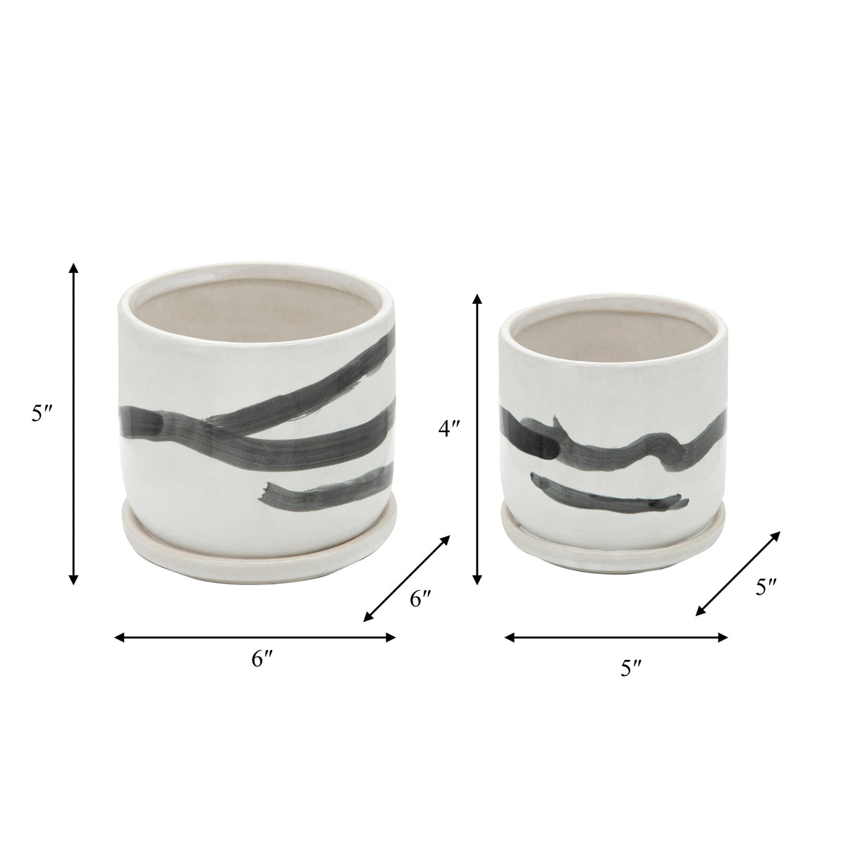 Planters Set of 2 - White Ceramic Painted Saucers, 5/6 in.