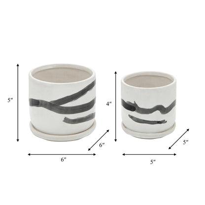 Planters Set of 2 - White Ceramic Painted Saucers, 5/6 in.