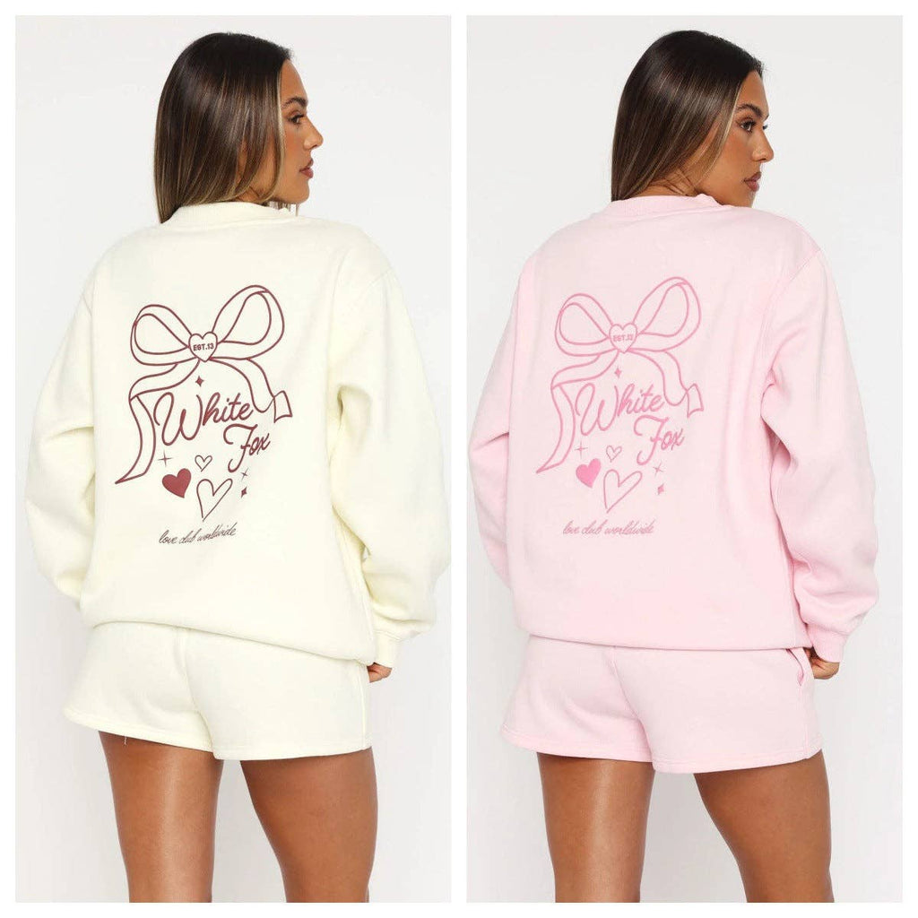 Casual Long Sleeve Bow Tie Graphic Sweatshirt