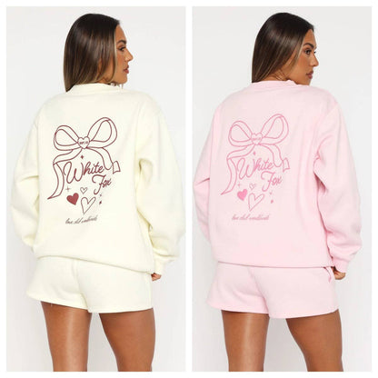 Casual Long Sleeve Bow Tie Graphic Sweatshirt