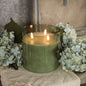 6" GREEN GLASS 3 WICK 3D FLAME CANDLE