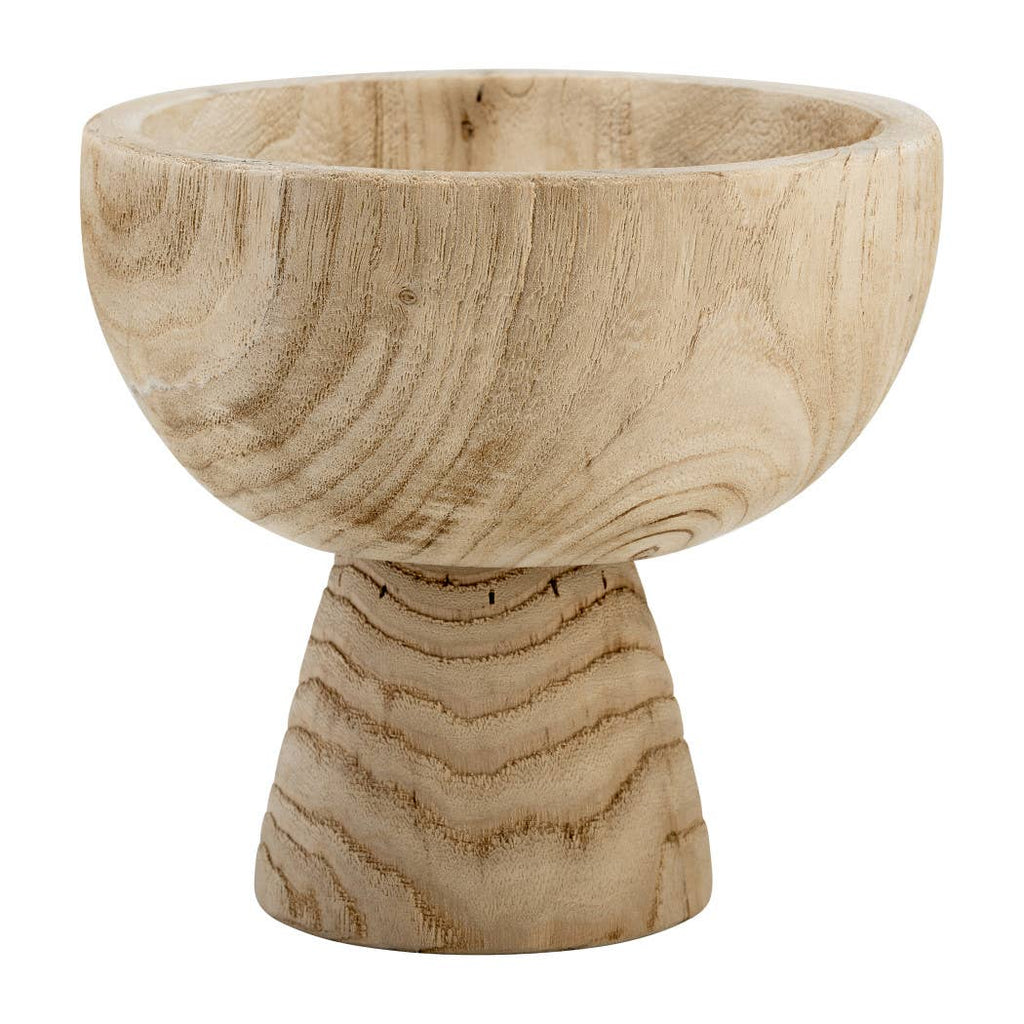 Bowl - Brown Paulownia Wood with Pedestal Base, 8 in.