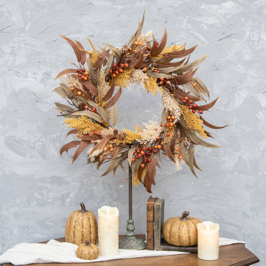 24" MIXED WHEAT & BERRY WREATH