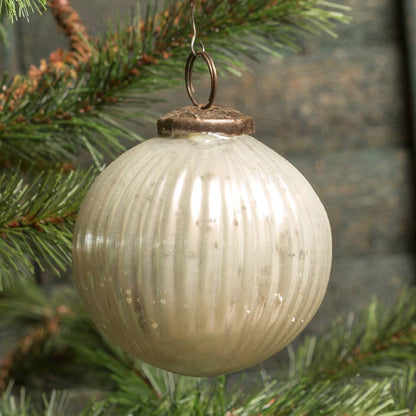 4" Ribbed White Kugel Ornament