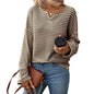 Women’s Striped Waffle Knit Long Sleeve Casual T-Shirt Top