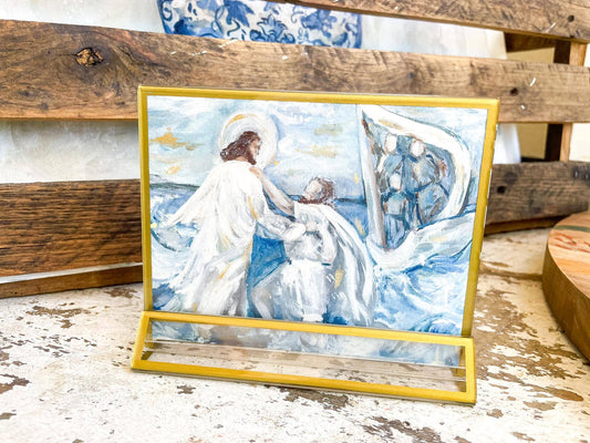 Jesus 'Deep Waters' in Acrylic Gold Frame 4x6