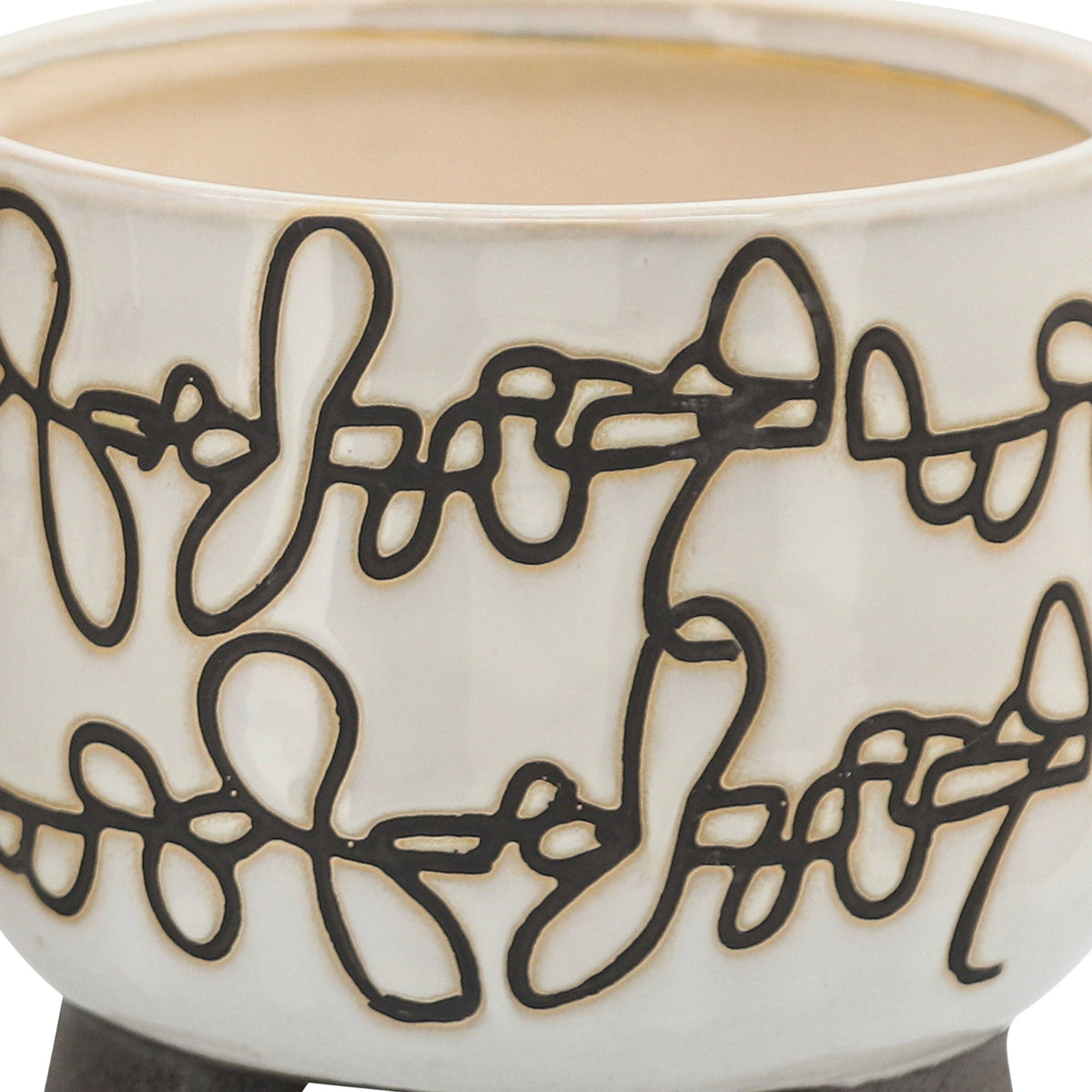 Planters Set of 2 - Beige Ceramic Scribble Footed, 6/8 in.
