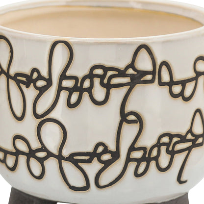 Planters Set of 2 - Beige Ceramic Scribble Footed, 6/8 in.