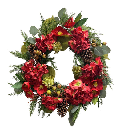 24” Red Floral & Mixed Greenery Wreath