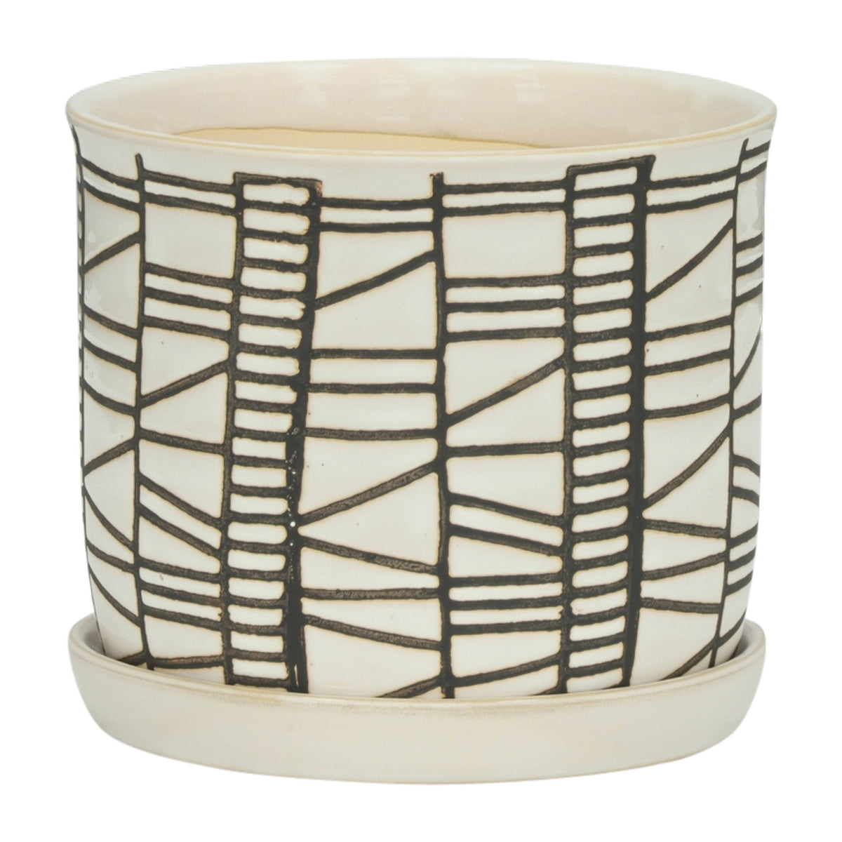 Planters Set of 2 - Beige Ceramic Geometric Saucer, 6/8 in.