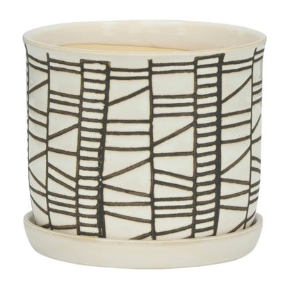 Planters Set of 2 - Beige Ceramic Geometric Saucer, 6/8 in.