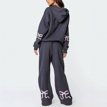 Trendy Casual Long Sleeve Loose Hoodie & Wide Leg Pants Set