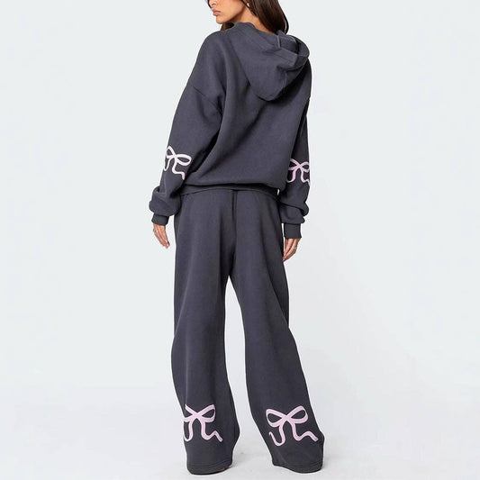 Trendy Casual Long Sleeve Loose Hoodie & Wide Leg Pants Set