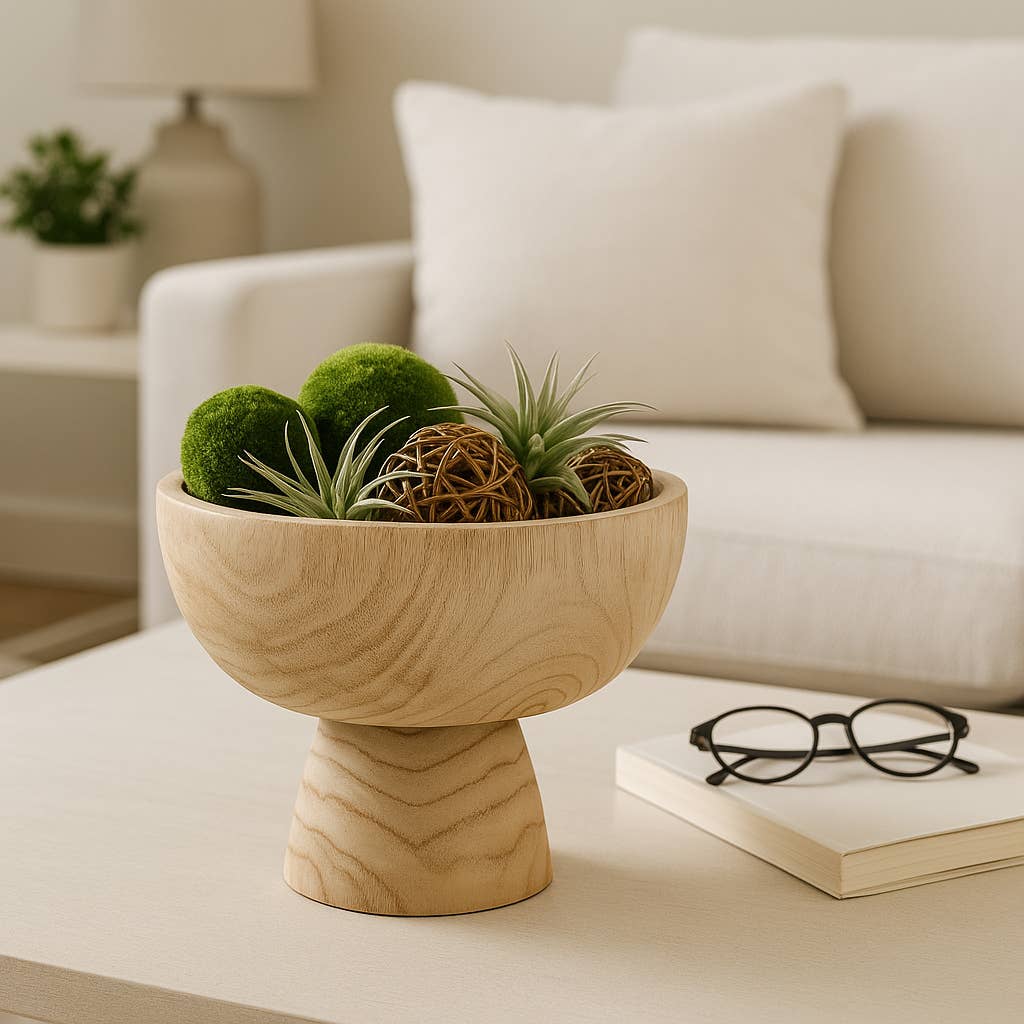 Bowl - Brown Paulownia Wood with Pedestal Base, 8 in.